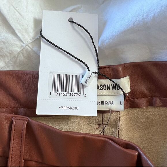 Jason Wu Skinny Slim Pants Brown Slit Hem Faux Leather Large NWT MSRP $168 - Picture 6 of 7